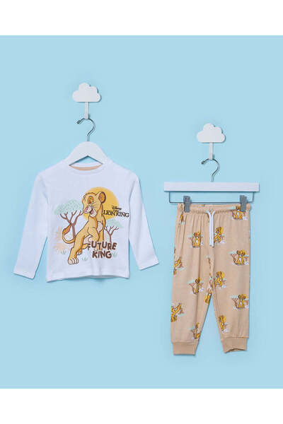 REDTAG طقم بيجاما طويل أبيض وبيج للأطفال الرضع من ماركة الأسد الملك