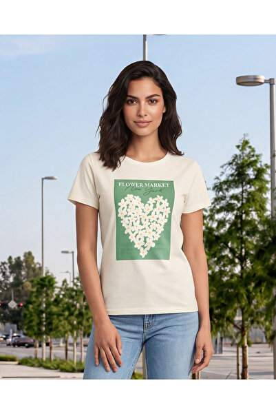 REDTAG تي شيرت نسائي عاجي مطبوع