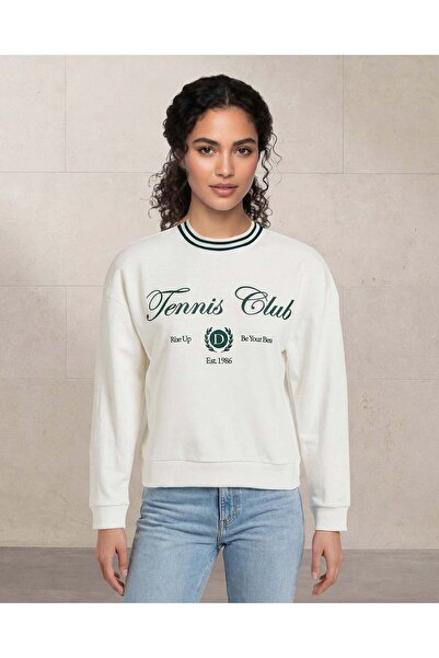 REDTAG Women Ivory Crew Neck Piping Detail Sweatshirt