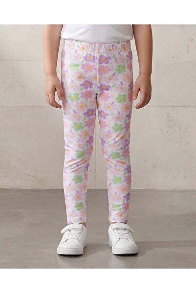 REDTAG Girls White Floral Printed Leggings