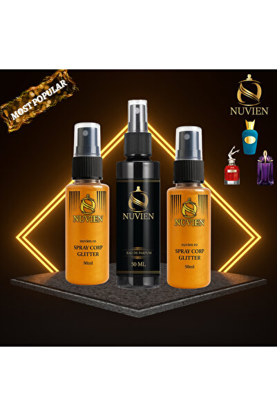 Nuvien Set Feminin Strălucitor: Apă de Parfum inspirat Erba Pura + 2x Spray S...