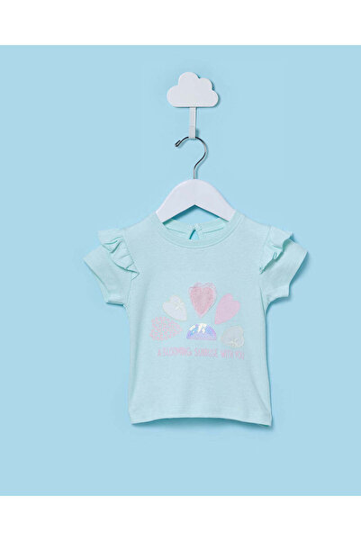 REDTAG Infant Girls Blue Embellished T-Shirt