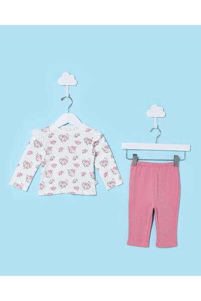 REDTAG Baby Pale Pink Printed T-Shirt & Pyjama 2-Piece Nightwear Set