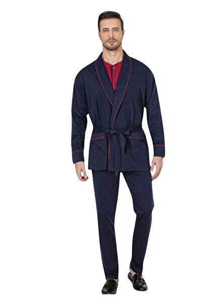 Pierre Cardin Men's 3-Piece Pajama Set with Dressing Gown in Box - Navy Blue ...
