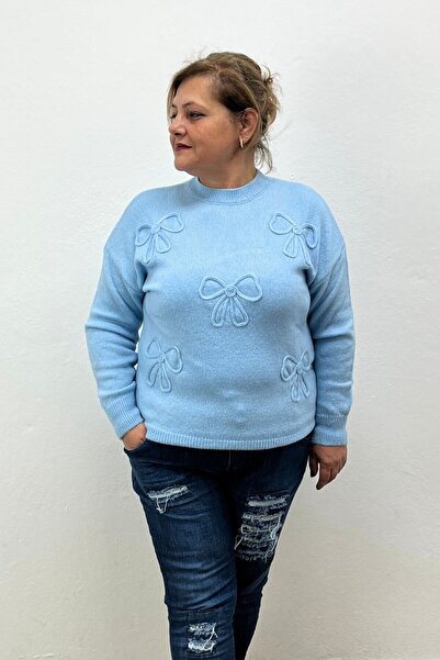 Mia Butik Women's Blue Bowknot Embroidered Knitwear Blouse (Compatible up to ...