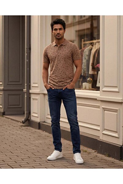 REDTAG Men Brown Allover Print Polo T-Shirt