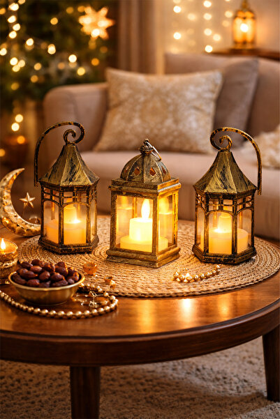 General Home Dekoratif LED Fener 3’lü Set | Pilli,Sarı Işık,Retro Tasarım, Ev...