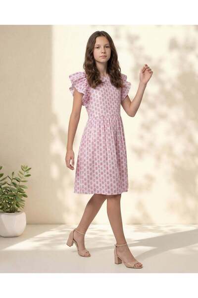 REDTAG فستان وردي مطبوع بالكامل للبنات الكبيرات