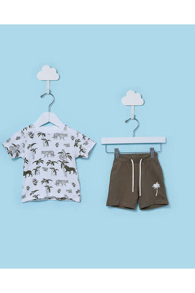 REDTAG Infant Boys White Casual T-Shirt and Shorts Set