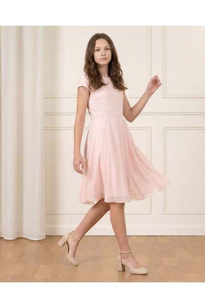 REDTAG فستان تنورة مكشكش بلون الخوخ للفتيات الكبيرات