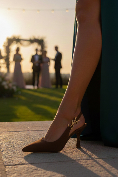 Moira Shoes Dark Brown Heeled Pointed Toe Evening Dress Heeled Women's Shoes