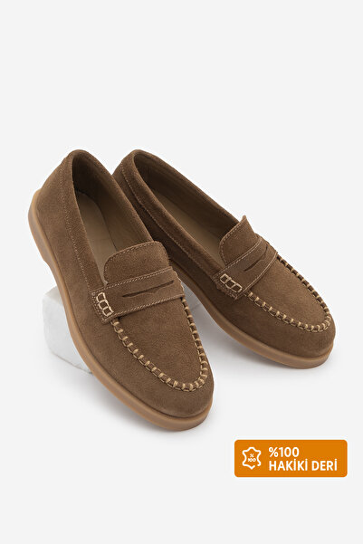 Marjin Women's Genuine Leather Rope Detailed Moccasin Loafer Casual Shoes Gin...