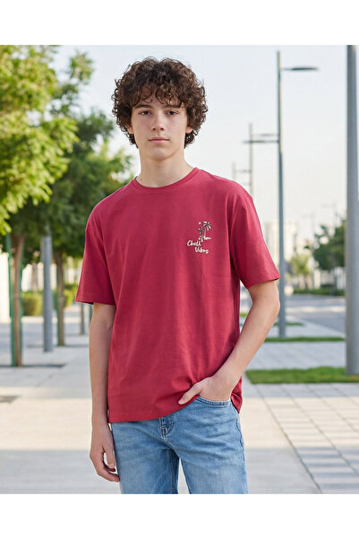REDTAG Senior Boys Red Printed T-Shirt