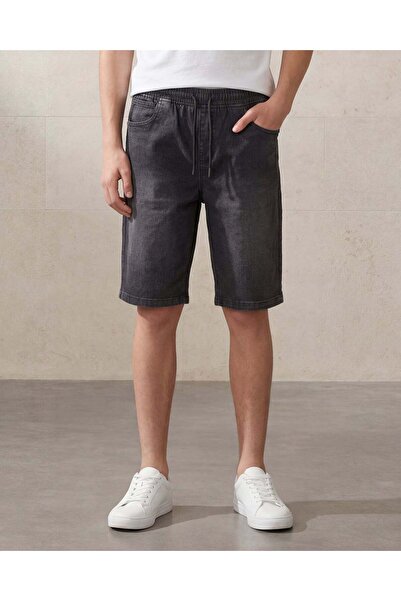 REDTAG Senior Boys Black Distressed Denim Shorts