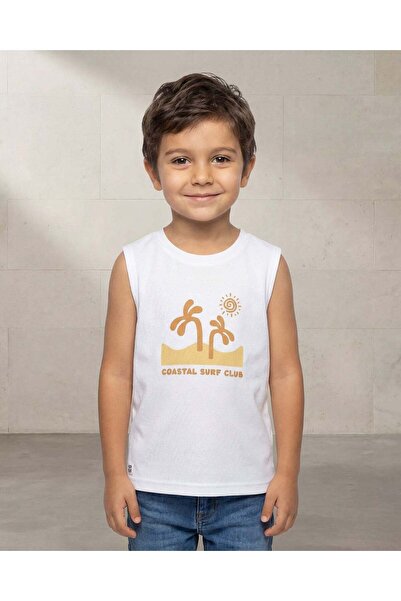 REDTAG Boys White Sleeve Less T-Shirt
