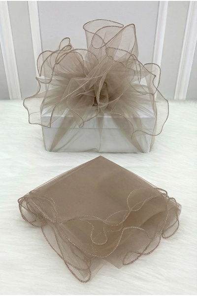 ZEYMERADE تول مزين بالمينك ذو حافة فضية، زينة هدايا للعروس والعريس للخطوبة وا...