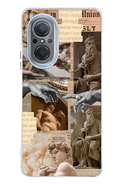 FLAMENKO حافظة هاتف شفافة متوافقة مع هاتف هواوي نوفا 9 SE بنمط كولاج منحوتات ...