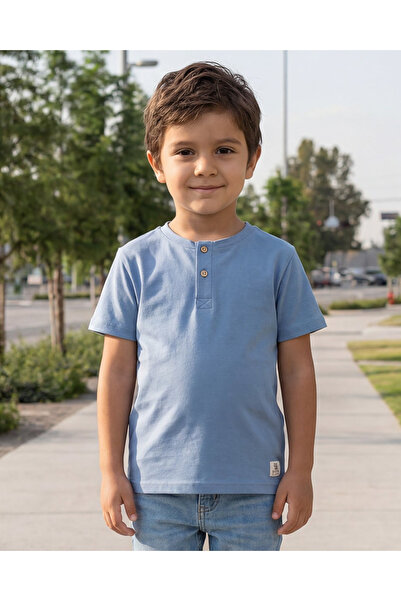 REDTAG تيشيرت هينلي بأكمام قصيرة من اللون النيلي للأولاد