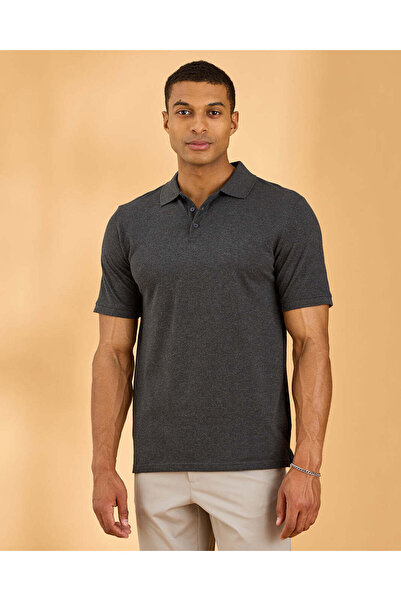 REDTAG Men Charcoal Plain Classic Polo Shirt