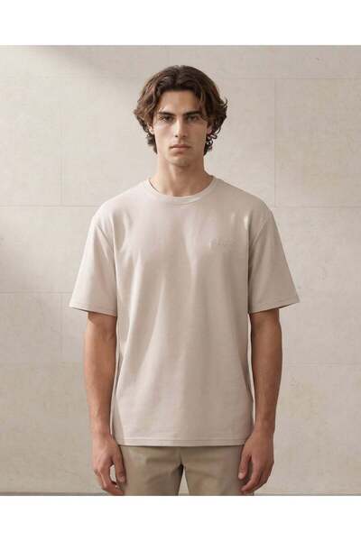 REDTAG Men Beige Modal Lounge T-Shirt