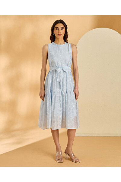 REDTAG فستان بدون أكمام نسائي أزرق مطبوع بدون أكمام