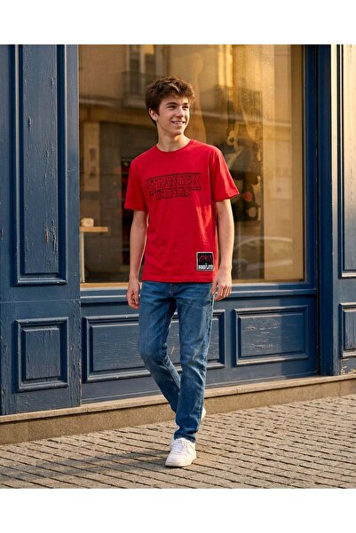 REDTAG Senior Boys Red Printed T-Shirt
