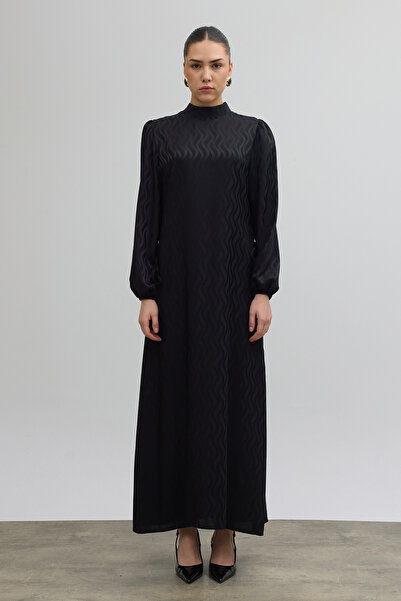 VAVİNOR Yan Bağcık Detaylı Jakar Elbise - Siyah