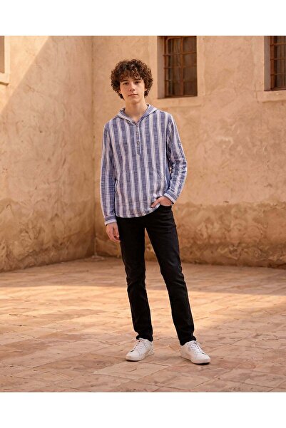 REDTAG Senior Boys Grey Striped Shirt