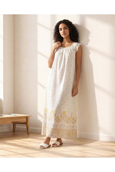 REDTAG قميص نوم نسائي أبيض دانتيل بياقة من الدانتيل