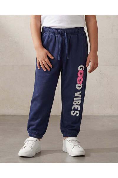 REDTAG Girls Navy Terry Cotton Track Pants