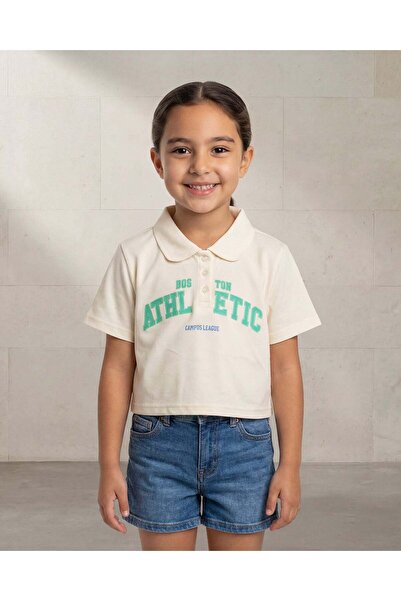 REDTAG Girls Off-White Printed Polo T-Shirt