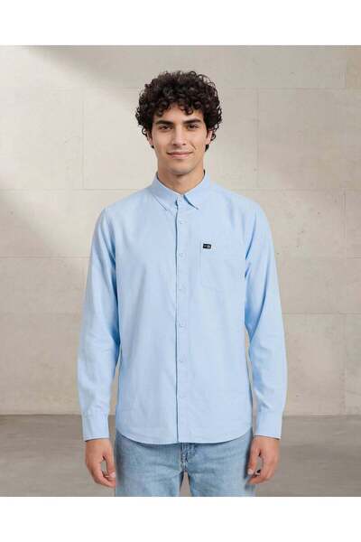 REDTAG Men Blue Button Down Oxford Shirt