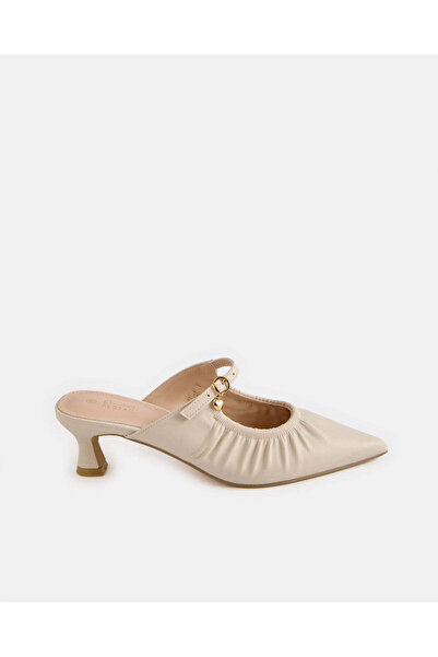 REDTAG Women Ecru Embellished Mule With Small Buckle Trim