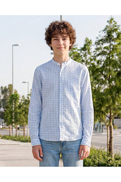 REDTAG قميص كاجوال منقوش باللون الأزرق للأولاد الكبار