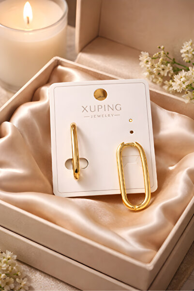 XP XUPİNG Aura Lüks Xuping Gold Oval Halka Küpe – Kararmaz Alerji Yapmaz Şık ...