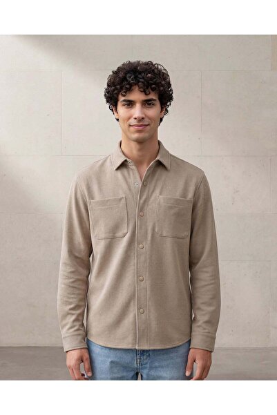 REDTAG Men Beige Jacquard Heavy Shirt