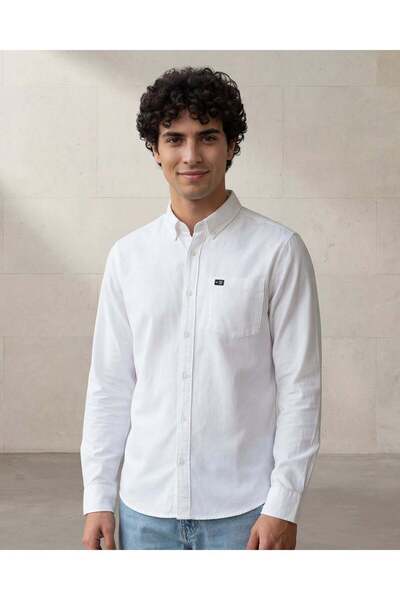 REDTAG Men White Button Down Oxford Shirt