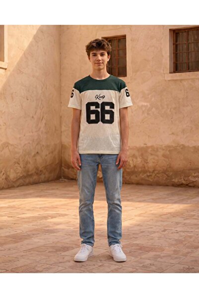 REDTAG Senior Boys Cream And Green Active T-Shirt