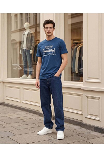 REDTAG تي شيرت رجالي مطبوع باللون الأزرق