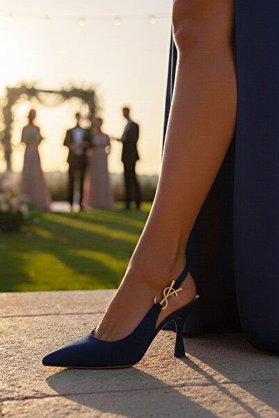 Moira Shoes Navy Blue Heeled Pointed Toe Evening Dress Heeled Women's Shoes