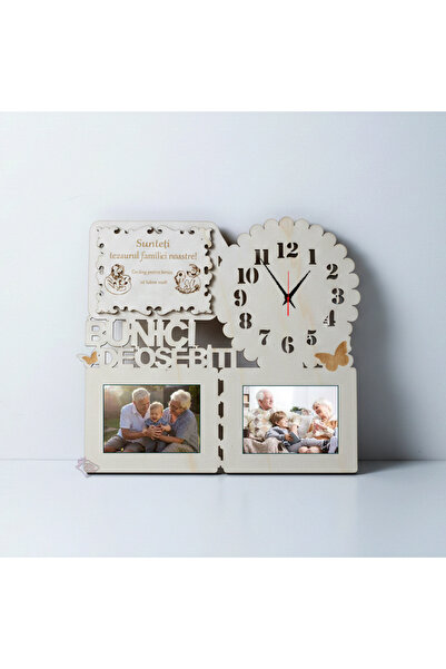 damoro Ceas de perete cu 2 fotografii,Bunici Deosebiti,Lemn