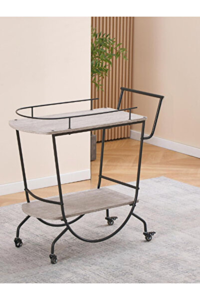 BEC30 Modern two-tier wooden serving trolley with black metal frame