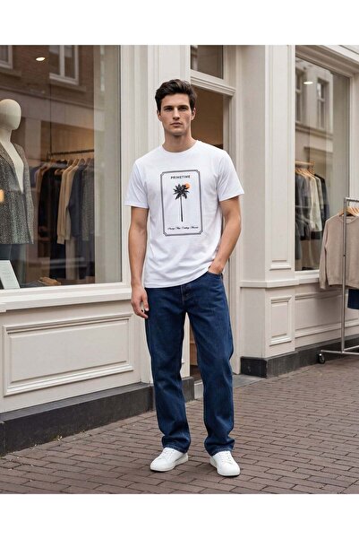 REDTAG تي شيرت رجالي أبيض مطبوع