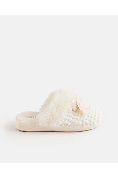 REDTAG Women White Fur Quilted Closed Toe Slippers