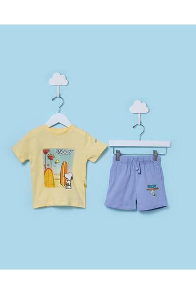 REDTAG طقم تيشيرت وشورت للأطفال الرضع من سنوبي، لون كريمي