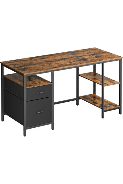 VASAGLE Computer Desk with 3 Shelves and 2 Drawers, Metal Frame, 140x60x76 cm...