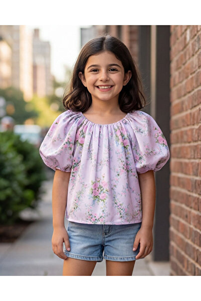 REDTAG Girls Lilac Floral Satin Blouse