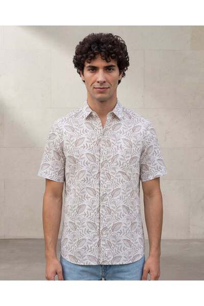 REDTAG Men White Allover Print Short Sleeve Shirt