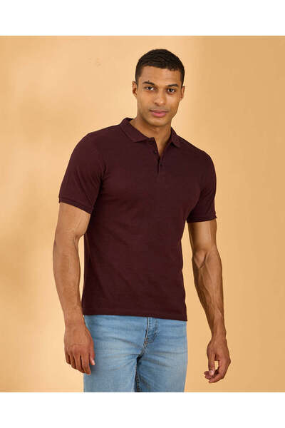 REDTAG Men Burgundy Basic Polo Shirt