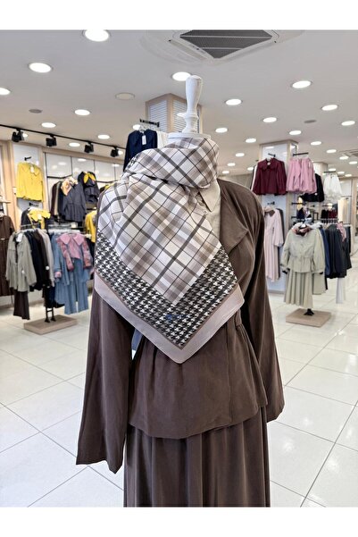 KUQOS Karirani elegantni šal krem boje